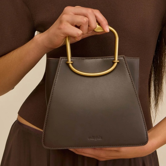 Cult Gaia Maxine Bag in Luwak Chocolate Brown Structured Gold Handle Purse NEW - Picture 2 of 5